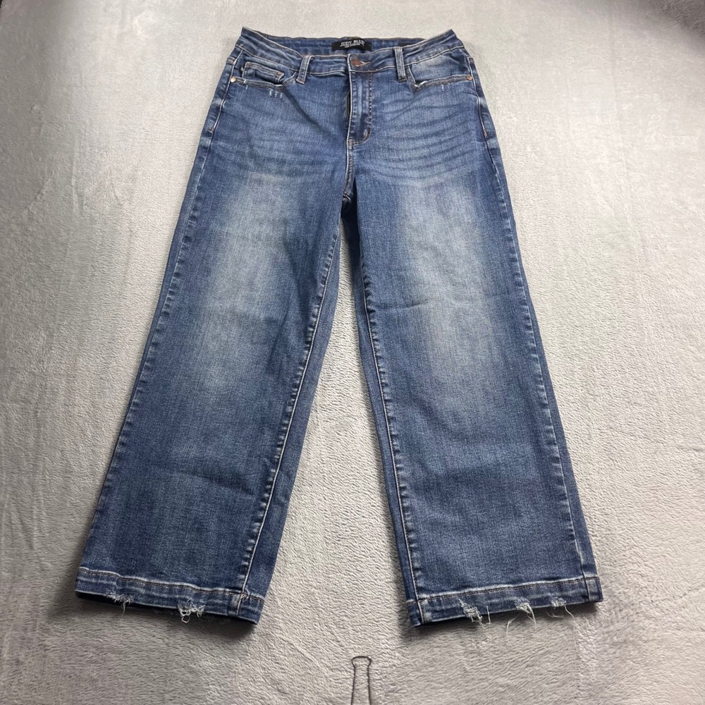 Judy Blue Wide Leg Raw Hem Jeans Medium Wash JB88592 MD-CO Size 9/29